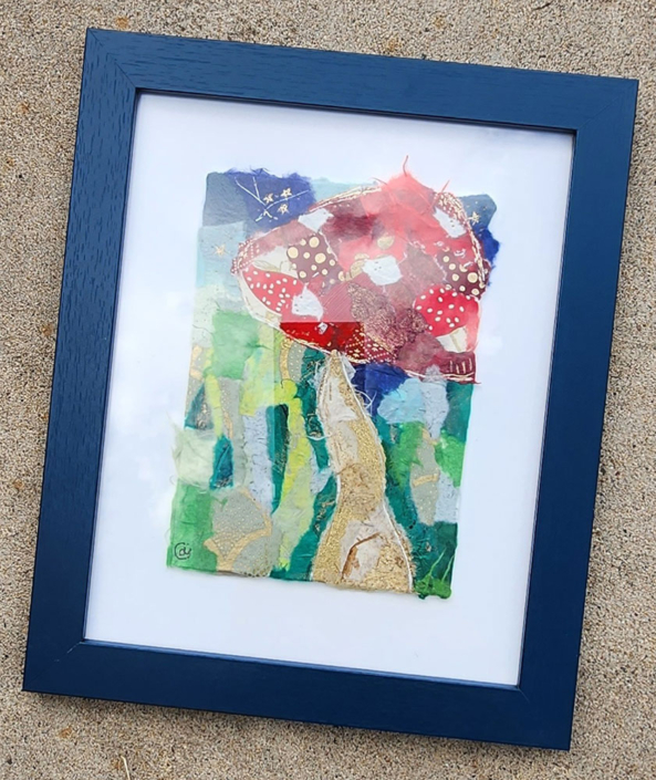 Handmade Paper Art - The Sacred Raven - Red-White Spotted Mushroom