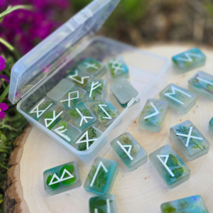 Emerald Flora Elder Futhark Runes - Custom Made by The Sacred Raven